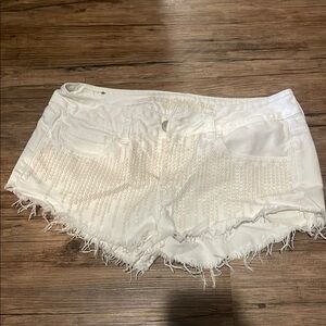 White Denim Shorts with Fringe